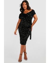 Boohoo - Plus Sequin Off The Shoulder Wrap Midi Dress - Lyst