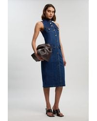 Karen Millen - Denim Sleeveless Midi Button Detail Dress - Lyst