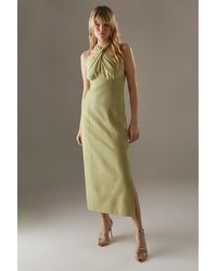 Warehouse - Cross Front Georgette And Marl Suiting Midi Dress - Lyst