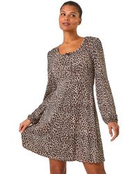 Roman - Animal Print Bow Mini Dress - Lyst