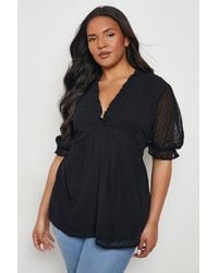 Boohoo - Plus Ruffle Dobby Peplum Top - Lyst