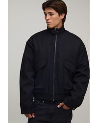 BoohooMAN - Regular Fit Poly Twill Funnel Neck Bomber Jacket - Lyst