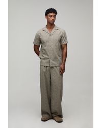 BoohooMAN - Cotton Embroidered Oversized Boxy Shirt & Extended Drawcord Baggy Trouser Set - Lyst