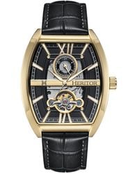 Heritor - Masterson Semi-Skeleton Leather-Band Watch - Lyst