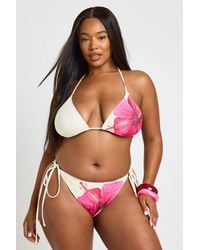 Boohoo - Plus Hibiscus Flower Print Triangle Bikini Top And Tie Side Bottom - Lyst