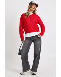 Boohoo - V Neck Pocket Detail Oversized Knitted Jumper - Lyst