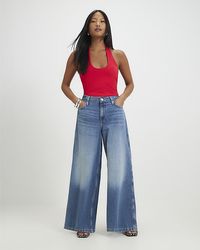River Island - Wide Leg Jeans Petite Elastic Back Cotton - Lyst