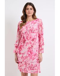 Wallis - Floral Mesh Ruffle Sleeve Shift Dress - Lyst