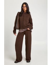 Boohoo - Crew Neck Knitted Boxy Cardigan And Wide Leg Trouser Co-Ord - Lyst
