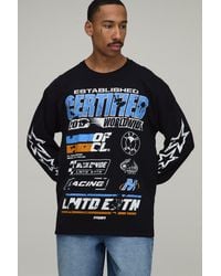 BoohooMAN - Oversized Moto Star Print Long Sleeve T-Shirt Cotton - Lyst
