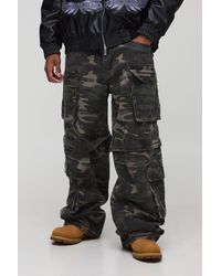 BoohooMAN - Sfera Camo Print Zip Off Baggy Cargo Pants - Lyst