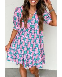 Azura Exchange - Patroon Korte Mouwen Jurk - Lyst