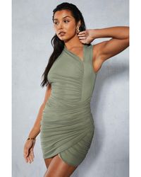 MissPap - Mesh Sleeveless Cut Out Detail Ruched Bodycon Mini Dress - Lyst