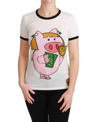 Dolce & Gabbana - White Year Of The Pig Top Cotton T-shirt - Lyst