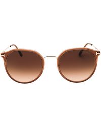 Tom Ford - Glanzende Lichtbruine Zonnebril Met Gradiënt Bruine Lenzen - Lyst
