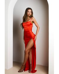 Femme Luxe - Strappy Ruched Detail Thigh Split Maxi Dress - Lyst