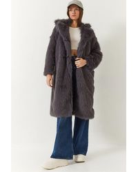 Bianco Lucci - Long Faux Fur Coat With Shawl Collar - Lyst