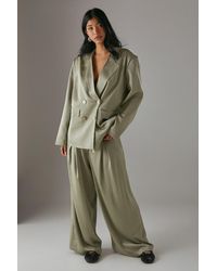 Warehouse - Relaxed Satin Wide Leg Trousers With Raw Edge Waistband - Lyst