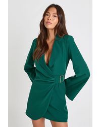 Boohoo - Tie Waist Flare Sleeve Blazer Dress - Lyst