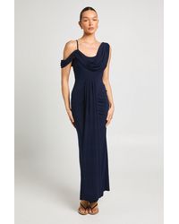 Boohoo - Double Layer Slinky Drape Front Cold Shoulder Maxi Dress - Lyst