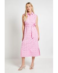 Wallis - Petite Broderie Maxi Shirt Dress - Lyst