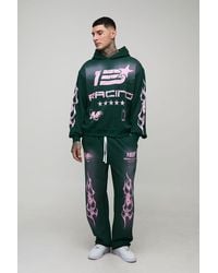 BoohooMAN - Tall Oversized Boxy Spray Wash Moto Print Hoodie & Baggy Jogger Tracksuit - Lyst