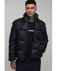 BoohooMAN - Tall High Shine Weft Oversized Funnel Neck Puffer Jacket - Lyst