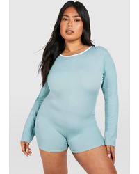 Boohoo - Plus Rib Contrast Binding Playsuit - Lyst