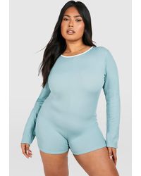 Boohoo - Plus Rib Contrast Binding Playsuit - Lyst