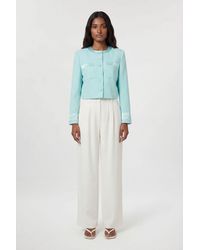 Karen Millen - Satin Tux Tailored Collarless Cropped Blazer - Lyst