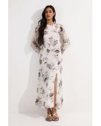 Karen Millen - Sheer Viscose Georgette Sketchy Woven Cowl Back Maxi - Lyst
