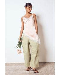 Boohoo - Asymmetric Hem Lace Satin Cami Top - Lyst