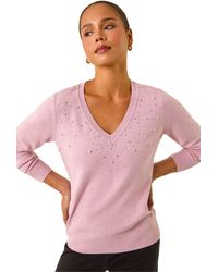 Roman - Petite Faux Pearl Embellished Knit Jumper - Lyst