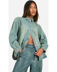 Boohoo - Oversized Curved Hem Denim Shirt - Lyst