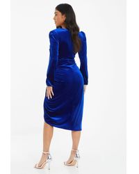 Quiz - Petite Royal Blue Velvet Wrap Midi Dress - Lyst