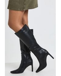 Boohoo - Flat Heel Mid Height Pointed Knee High Boots - Lyst