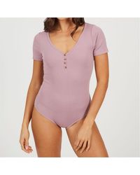 Brave Soul - Shirt Bodysuit With Button Detail - Lyst