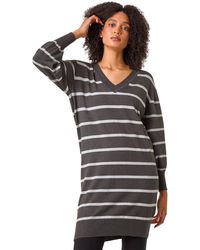 Roman - Stripe V-Neck Knit Jumper Dress - Lyst