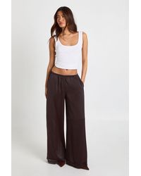 Boohoo - Satin Lace Trim Wide Leg Trousers - Lyst