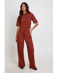 Boohoo - Slub Drawstring Wide Leg Trouser - Lyst