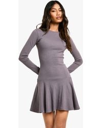 Boohoo - Rib Dropped Hem Skater Dress - Lyst