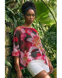Roman - Floral Print Mesh Overlay Top - Lyst