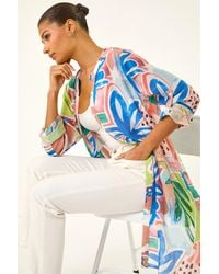 Roman - Abstract Print Button Longline Blouse - Lyst