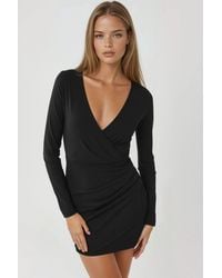 Busem - V-Neck Wrap-Style Long Sleeve Draped Mini Dress - Lyst