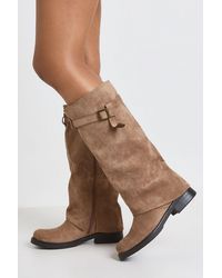 Boohoo - Buckle Detail Foldover Knee High Boots - Lyst