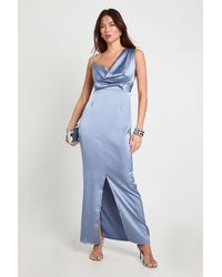 Boohoo - Asymmetric Satin Drape Back Maxi Dress - Lyst