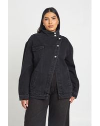 Boohoo - Plus Funnel Neck Asymmetric Denim Jacket - Lyst