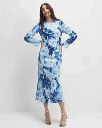 River Island - Midi Dress Floral Long Sleeve - Lyst