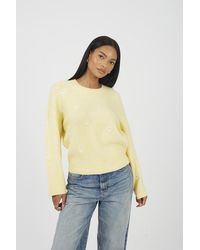 Brave Soul - Soft Crew Neck Daisy Embroidery Jumper - Lyst