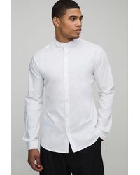 BoohooMAN - Slim Fit Grandad Collar Cotton Shirt - Lyst